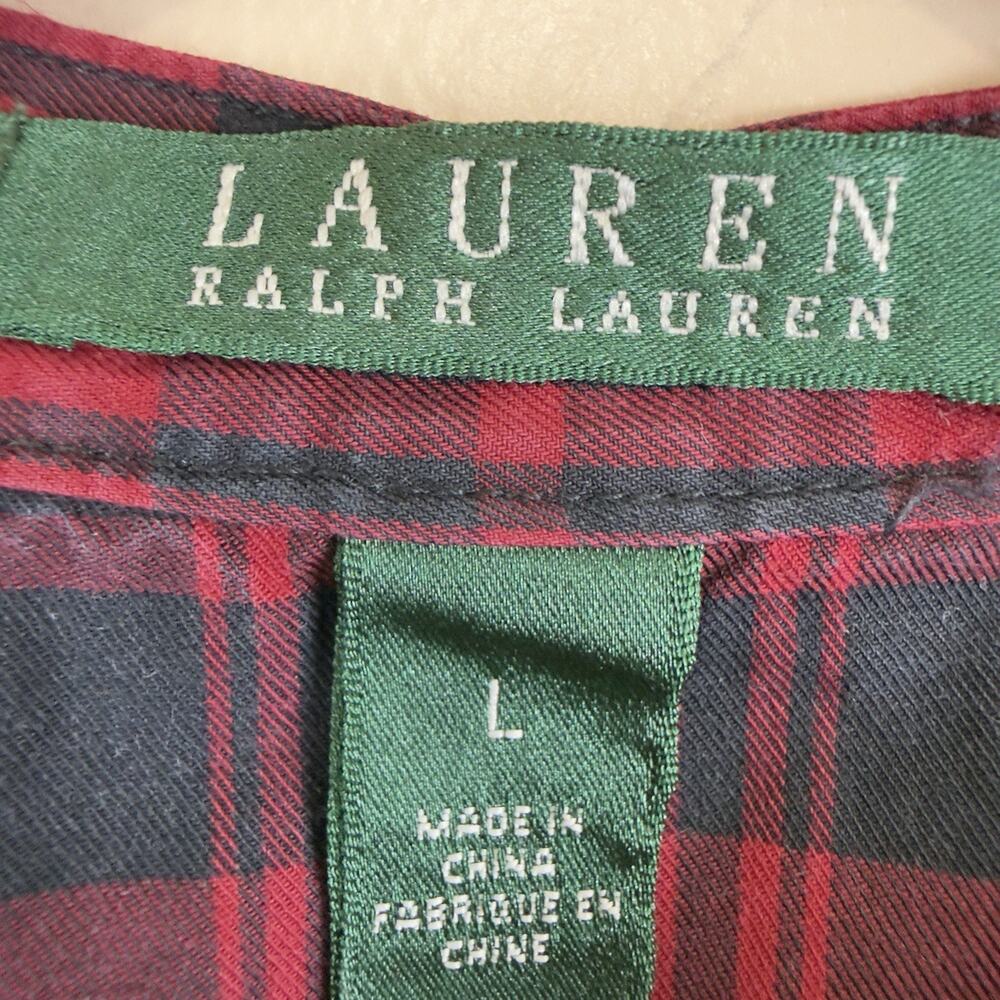 Lauren Ralph Lauren Buffalo Plaid Ruffle Shirt Top Long Sleeve Women’s Size L - Picture 7 of 13